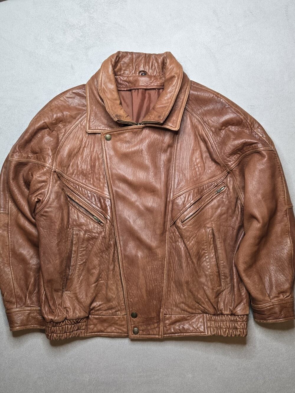Vintage Cougar Men's Brown Genuine Leather Bomber Jacket Flight Coat Size 3X